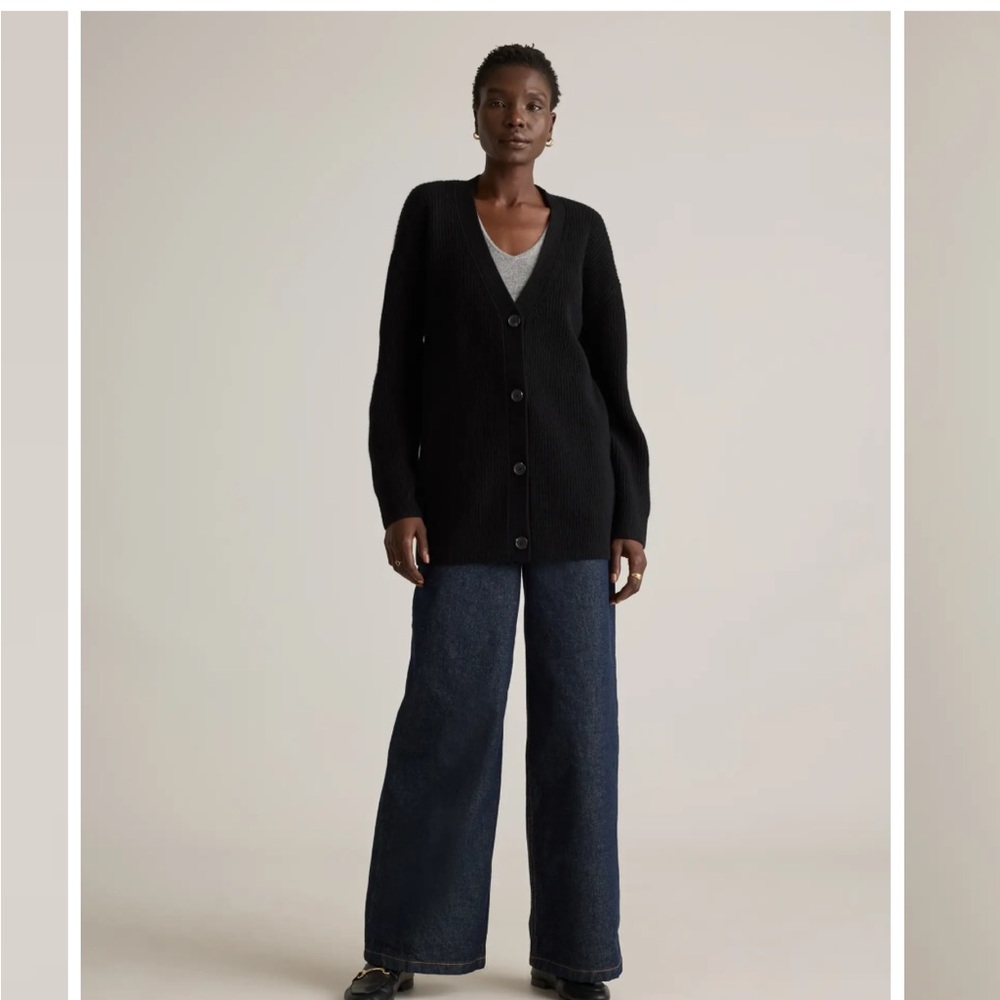 Quince Oversized Boyfriend Cashmere Black Cardigan Sweater